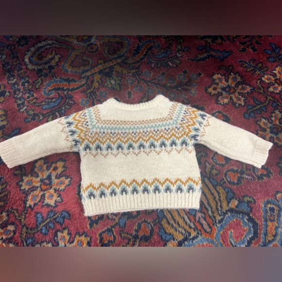 Baby boy lot fair isle sweater, corduroys, striped one piece fleece bear hat - Picture 12 of 16